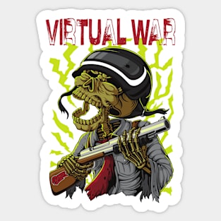 Virtual War Skeleton with Gun Sticker